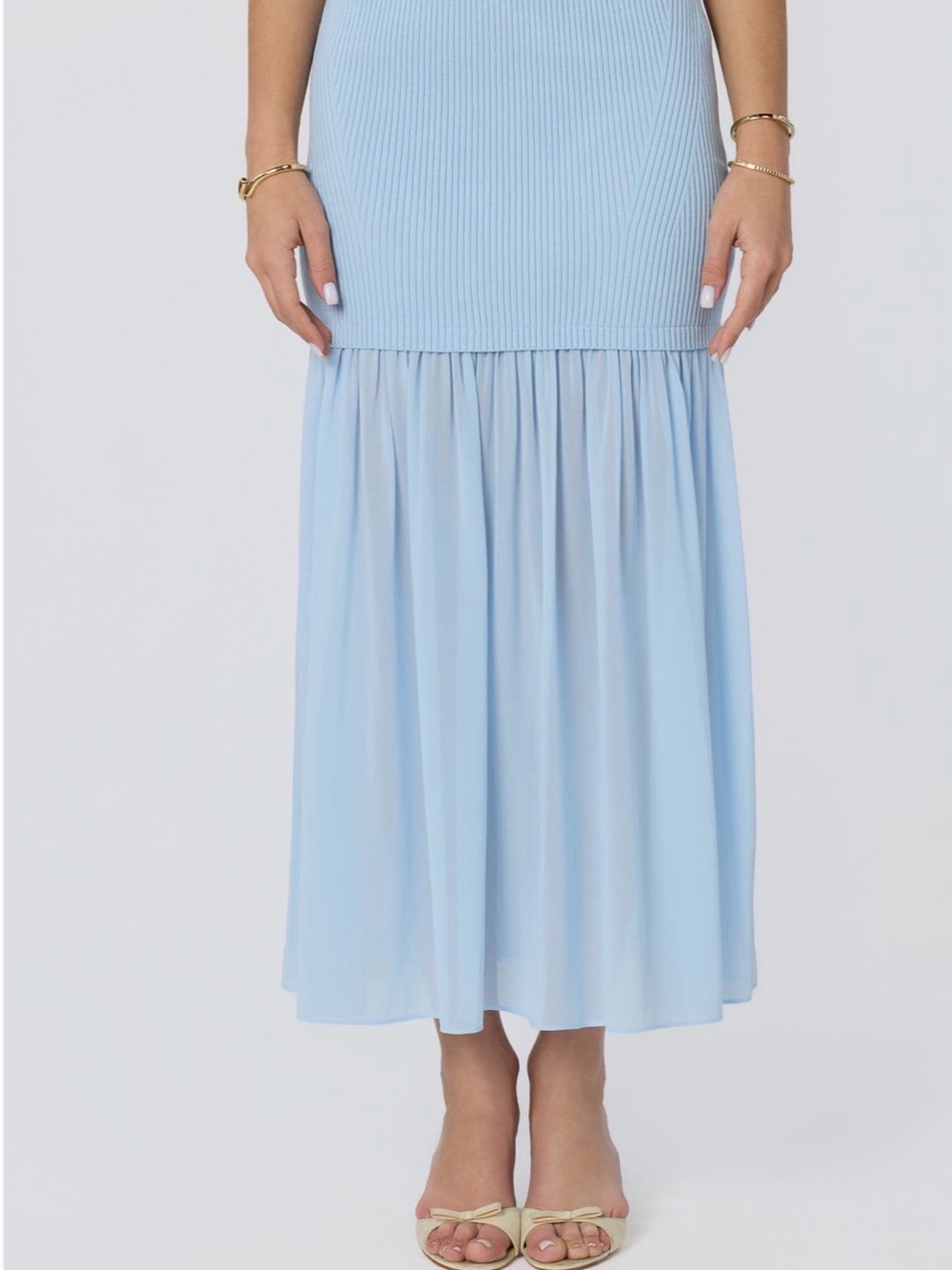 ASTR Light Blue Midi Tiered Women's Skirt